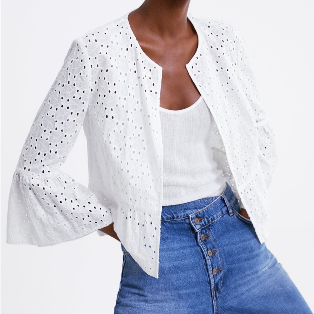 ZARA ✨NWOT✨ Eyelet Jacket with Ruffled Sleeves